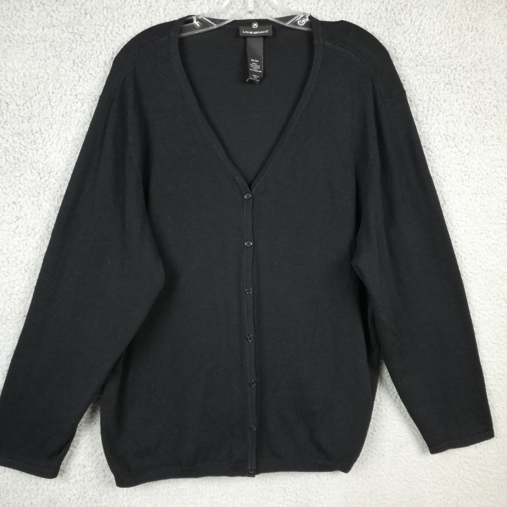 Lane Bryant Womens Cardigan Sweater Black Knit Button Front Plus 22 24